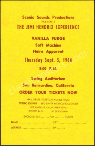 Jimi Hendrix Swing Auditorium Handbill and Ticket Order Form