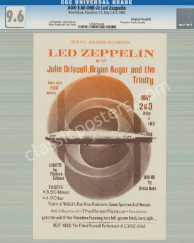 Rare AOR 3.60 Led Zeppelin Pasadena Handbill