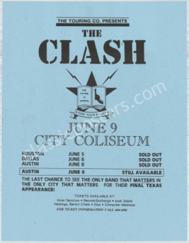 Scarce 1982 The Clash Texas Handbill