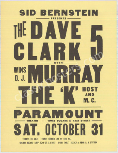 Scarce 1964 Dave Clark 5 New York Handbill