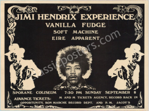 Ultra-Rare 1968 Jimi Hendrix Spokane Poster