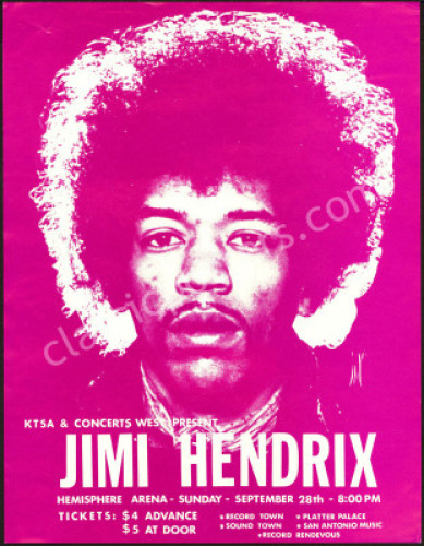 1969 Jimi Hendrix San Antonio Handbill