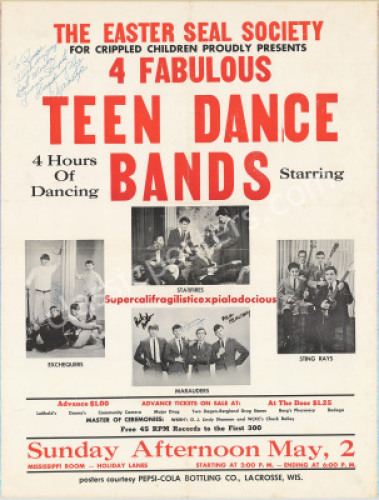 Interesting Signed 1965 Wisconsin Teen Dance Poster