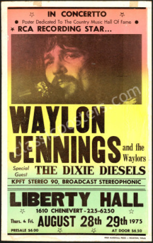 Scarce 1975 Waylon Jennings Liberty Hall Poster