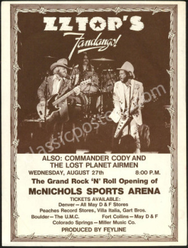 Scarce ZZ Top Denver Handbill