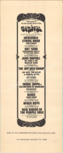 1972 Capitol Theatre Jeff Beck Frank Zappa Poster