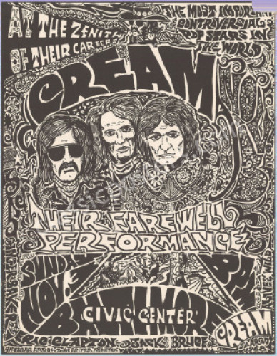 Rare 1968 Eric Clapton Cream Farewell Baltimore Poster