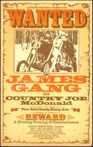 Scarce 1971 Cardboard James Gang Joe Walsh Poster