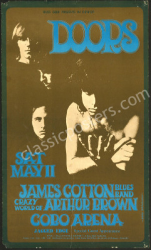 Rare 1968 The Doors Cobo Hall Poster