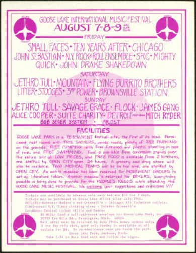 Scarce 1970 Goose Lake Festival Handbill