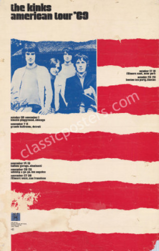 Rare 1969 Kinks Grande Ballroom American Tour Poster