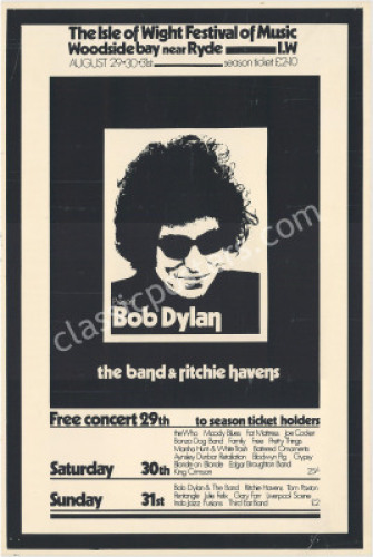 Scarce 1969 Bob Dylan Isle of Wight Poster