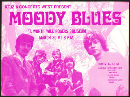 Scarce 1970 Moody Blues Fort Worth Handbill