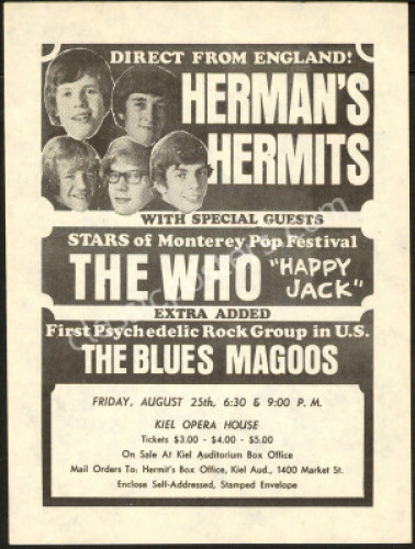 Near Mint Herman's Hermits and The Who Handbill