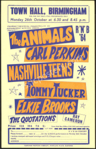 Rare 1964 Animals Carl Perkins Handbill