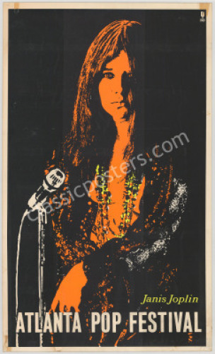 Rare 1969 Janis Joplin Atlanta Pop Festival Poster