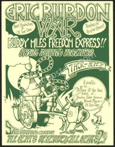 Scarce Eric Burdon-Buddy Miles Houston Handbill