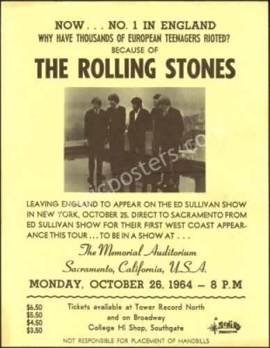 Ultra-Rare 1964 Rolling Stones Sacramento Handbill