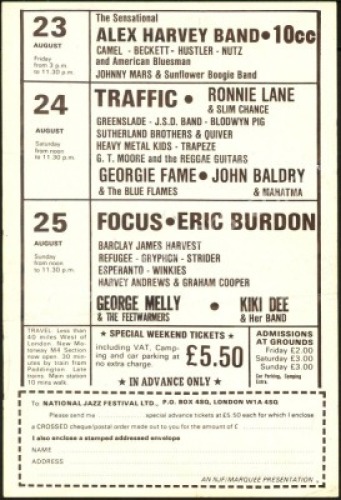 1974 Jazz Blues & Rock Festival Handbill