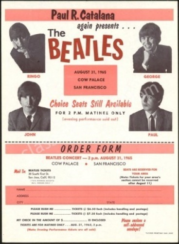 Rare 1965 Beatles Handbill/Ticket Order Form