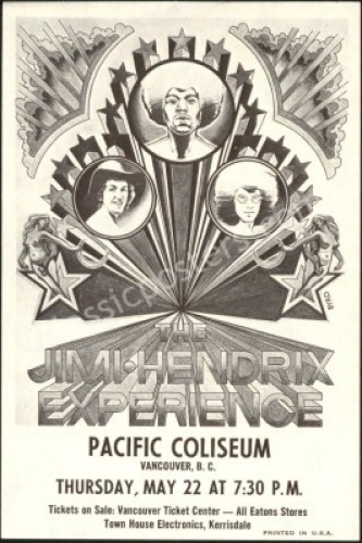 Beautiful Jimi Hendrix Pacific Coliseum Handbill