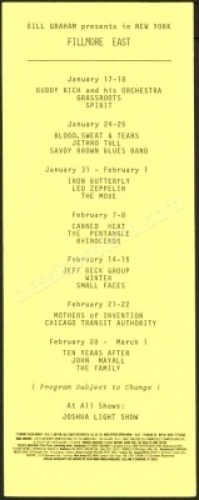 Scarce Led Zeppelin at The Fillmore East Handbill