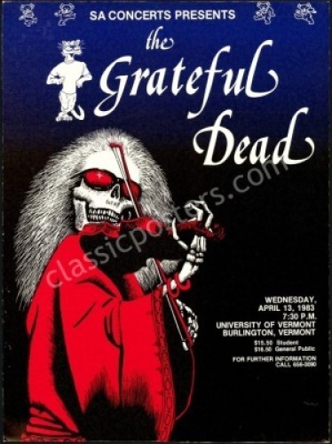 Elusive 1983 Grateful Dead University of Vermont Poster