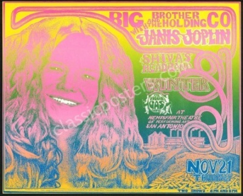 Magnificent 1968 Janis Joplin San Antonio Handbill