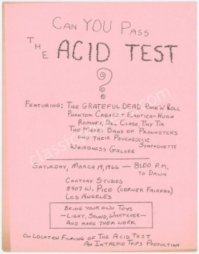 Previously Unknown Pink Carthay Studios Acid Test Handbill